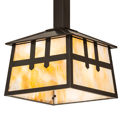 Meyda Lighting Stillwater 32" 2-Light Craftsman Brown Double Cross Mission Island Pendant Light With Beige Iridescent Shade Glass