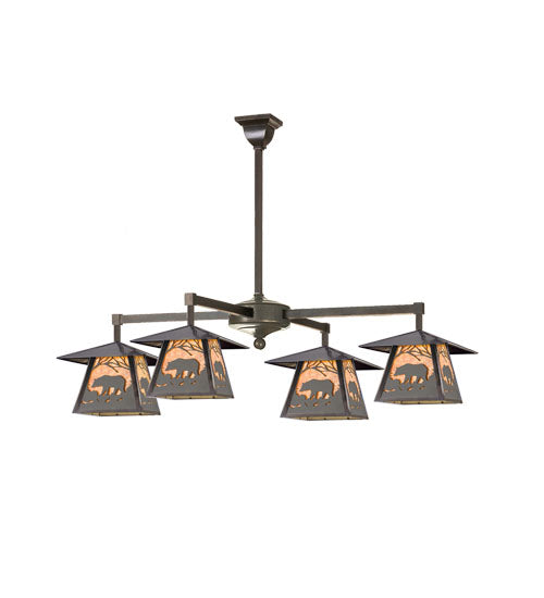 Meyda Lighting Stillwater 32" 4-Light Craftsman Brown Bear at Dawn Chandelier With Amber Mica Shade Glass