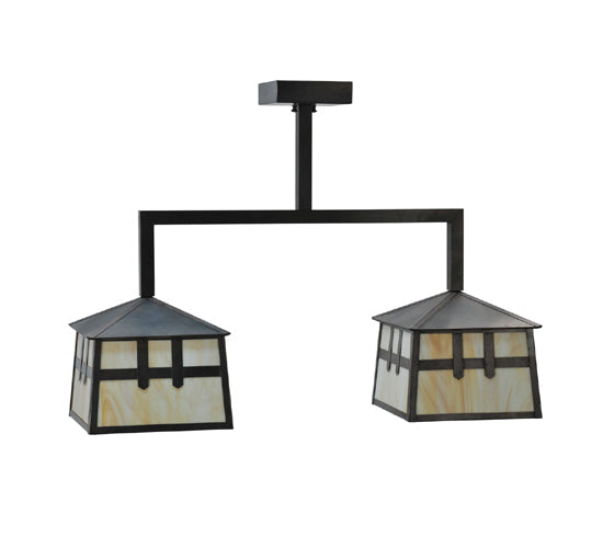 Meyda Lighting Stillwater 33" 2-Light Craftsman Brown Double Cross Mission Island Pendant Light With Beige Art Shade Glass