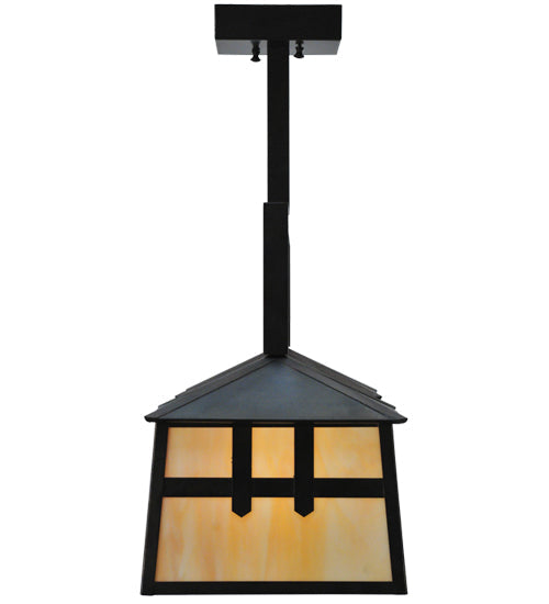 Meyda Lighting Stillwater 33" 2-Light Craftsman Brown Double Cross Mission Island Pendant Light With Beige Art Shade Glass