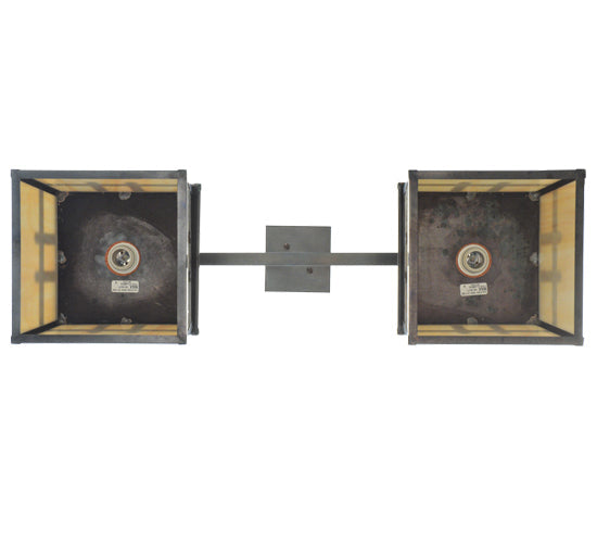 Meyda Lighting Stillwater 33" 2-Light Craftsman Brown Double Cross Mission Island Pendant Light With Beige Art Shade Glass