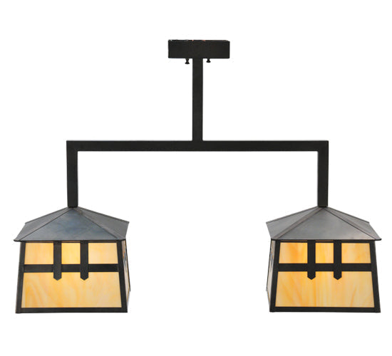 Meyda Lighting Stillwater 33" 2-Light Craftsman Brown Double Cross Mission Island Pendant Light With Beige Art Shade Glass