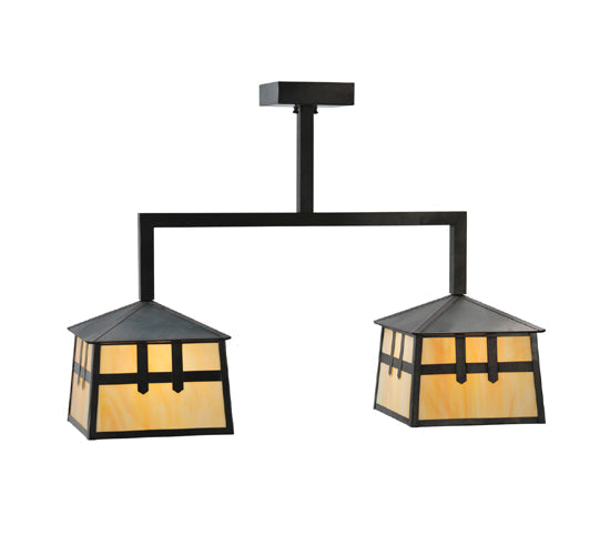 Meyda Lighting Stillwater 33" 2-Light Craftsman Brown Double Cross Mission Island Pendant Light With Beige Art Shade Glass