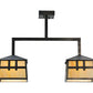 Meyda Lighting Stillwater 33" 2-Light Craftsman Brown Double Cross Mission Island Pendant Light With Beige Art Shade Glass
