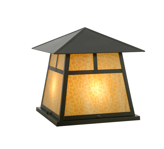 Meyda Lighting Stillwater 34" 4-Light Craftsman Brown T Mission Pier Mount Light With Beige Art Shade Glass
