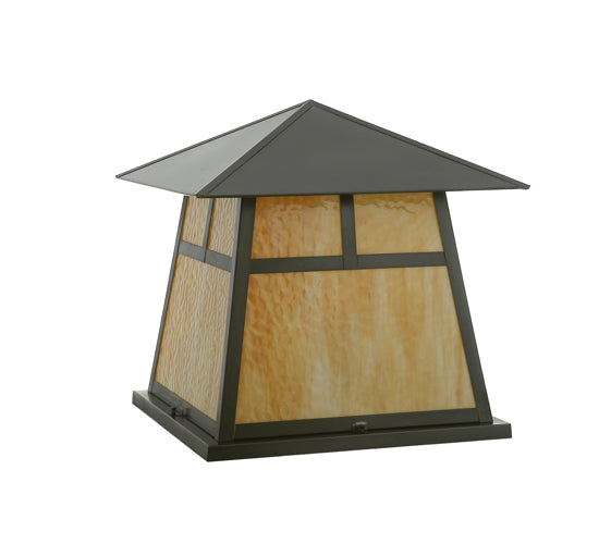 Meyda Lighting Stillwater 34" 4-Light Craftsman Brown T Mission Pier Mount Light With Beige Art Shade Glass