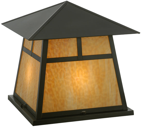 Meyda Lighting Stillwater 34" 4-Light Craftsman Brown T Mission Pier Mount Light With Beige Art Shade Glass