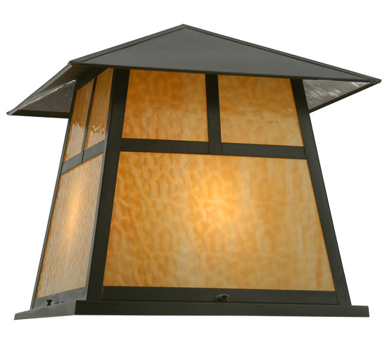 Meyda Lighting Stillwater 34" 4-Light Craftsman Brown T Mission Pier Mount Light With Beige Art Shade Glass
