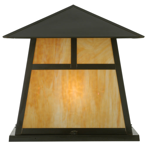 Meyda Lighting Stillwater 34" 4-Light Craftsman Brown T Mission Pier Mount Light With Beige Art Shade Glass