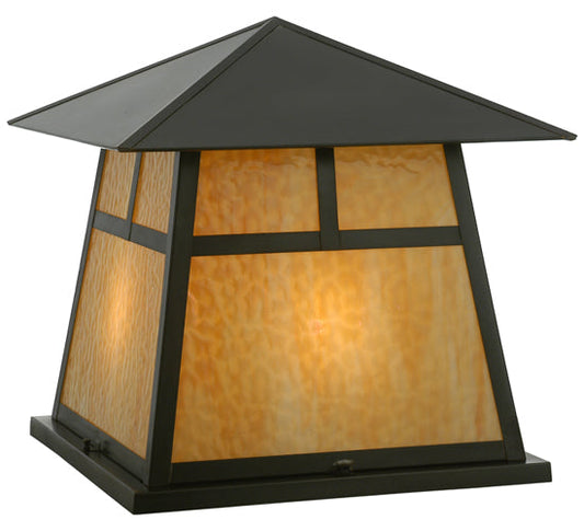 Meyda Lighting Stillwater 34" 4-Light Craftsman Brown T Mission Pier Mount Light With Beige Art Shade Glass