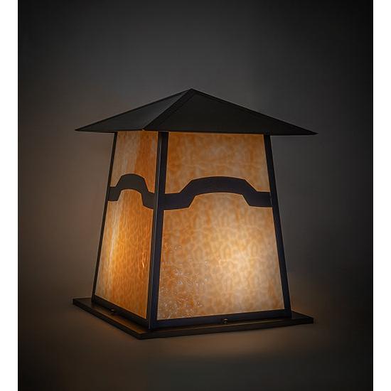Meyda Lighting Stillwater 34" Craftsman Brown Mountain View Outdoor Flushmount Light With Beige Art Shade Glass