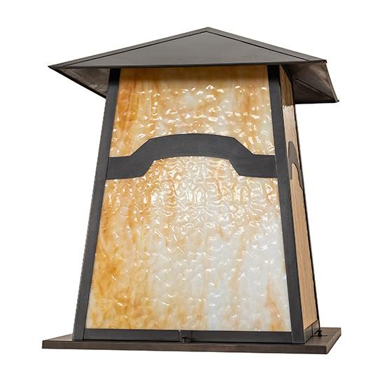 Meyda Lighting Stillwater 34" Craftsman Brown Mountain View Outdoor Flushmount Light With Beige Art Shade Glass