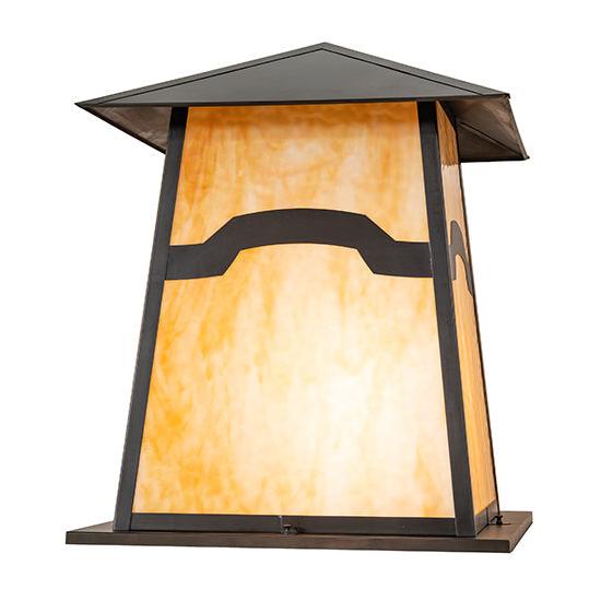 Meyda Lighting Stillwater 34" Craftsman Brown Mountain View Outdoor Flushmount Light With Beige Art Shade Glass