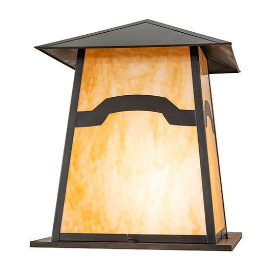 Meyda Lighting Stillwater 34" Craftsman Brown Mountain View Outdoor Flushmount Light With Beige Art Shade Glass