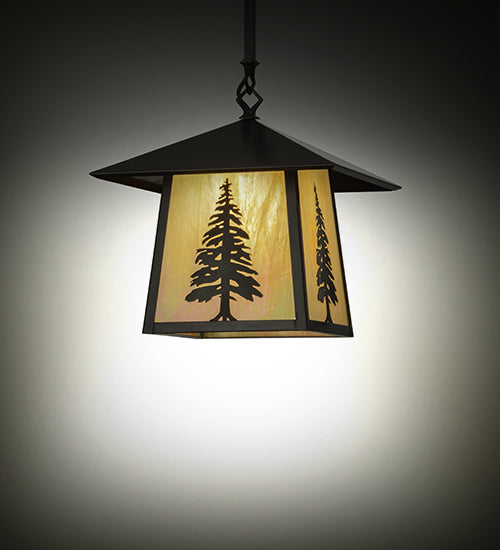 Meyda Lighting Stillwater 36" Craftsman Brown Tall Pine Pendant Light With Beige Iridescent Shade Glass