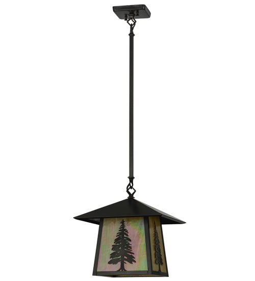 Meyda Lighting Stillwater 36" Craftsman Brown Tall Pine Pendant Light With Beige Iridescent Shade Glass