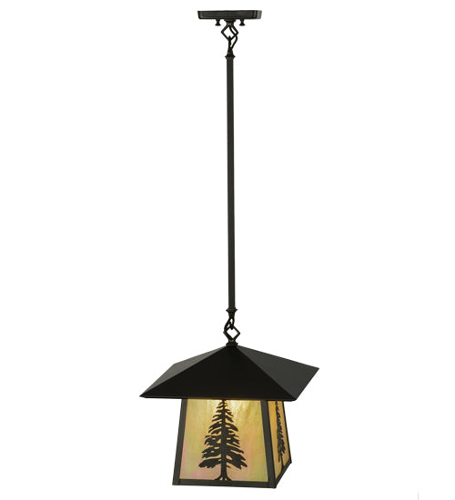 Meyda Lighting Stillwater 36" Craftsman Brown Tall Pine Pendant Light With Beige Iridescent Shade Glass