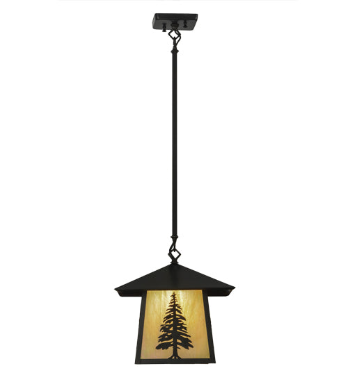 Meyda Lighting Stillwater 36" Craftsman Brown Tall Pine Pendant Light With Beige Iridescent Shade Glass