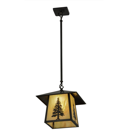 Meyda Lighting Stillwater 36" Craftsman Brown Tall Pine Pendant Light With Beige Iridescent Shade Glass