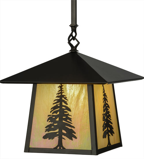 Meyda Lighting Stillwater 36" Craftsman Brown Tall Pine Pendant Light With Beige Iridescent Shade Glass