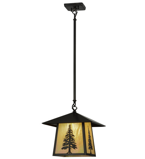 Meyda Lighting Stillwater 36" Craftsman Brown Tall Pine Pendant Light With Beige Iridescent Shade Glass