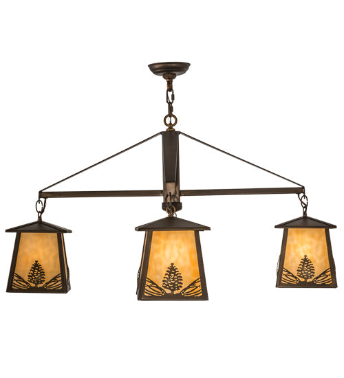 Meyda Lighting Stillwater 38" 4-Light Antique Copper Mountain Pine Chandelier With Beige Art Shade Glass