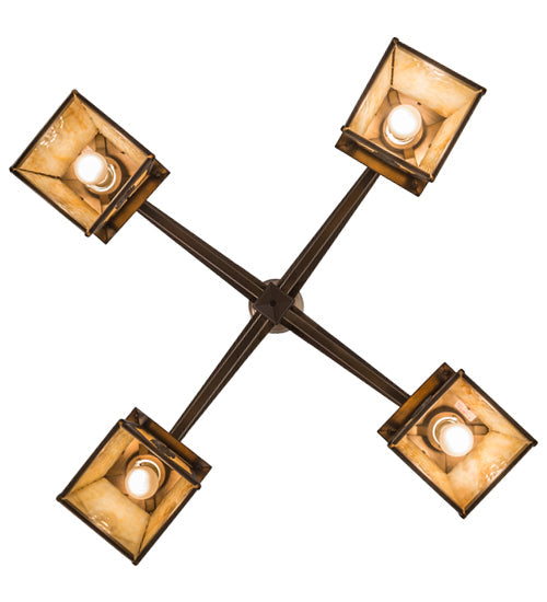 Meyda Lighting Stillwater 38" 4-Light Antique Copper Mountain Pine Chandelier With Beige Art Shade Glass