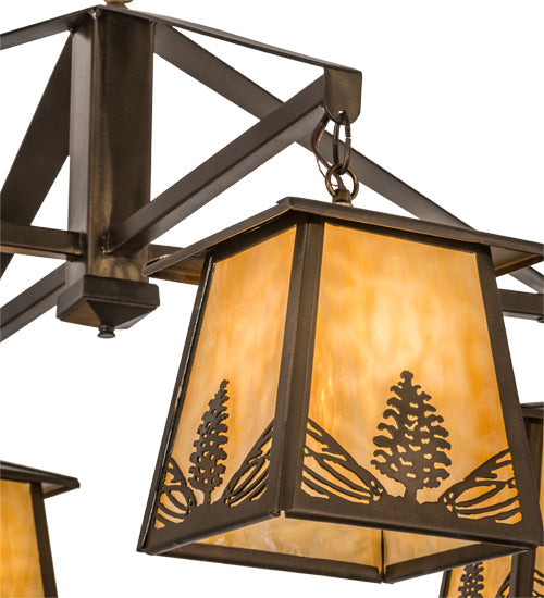 Meyda Lighting Stillwater 38" 4-Light Antique Copper Mountain Pine Chandelier With Beige Art Shade Glass