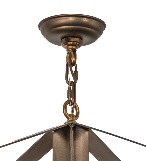 Meyda Lighting Stillwater 38" 4-Light Antique Copper Mountain Pine Chandelier With Beige Art Shade Glass