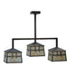 Meyda Lighting Stillwater 39" 3-Light Craftsman Brown Double Cross Mission Island Pendant Light With Beige Art Shade Glass