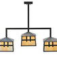Meyda Lighting Stillwater 39" 3-Light Craftsman Brown Double Cross Mission Island Pendant Light With Beige Art Shade Glass