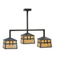 Meyda Lighting Stillwater 39" 3-Light Craftsman Brown Double Cross Mission Island Pendant Light With Beige Art Shade Glass