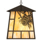 Meyda Lighting Stillwater 42" 4-Light Timeless Bronze Winter Pine Lantern Pendant Light With Beige Art Shade Glass