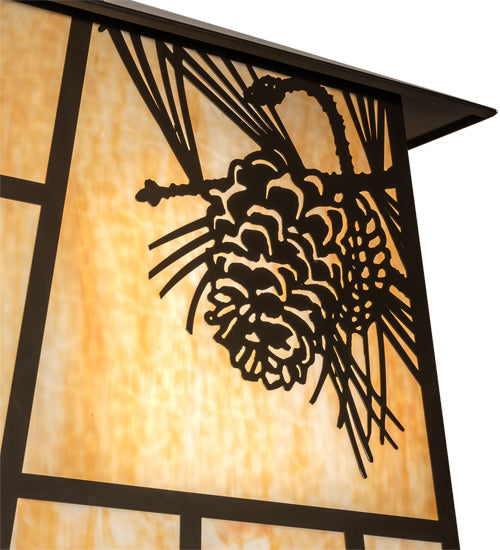 Meyda Lighting Stillwater 42" 4-Light Timeless Bronze Winter Pine Lantern Pendant Light With Beige Art Shade Glass