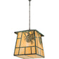 Meyda Lighting Stillwater 43" 4-Light Craftsman Verdigris Winter Pine Pendant Light With Beige Art Shade Glass