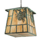 Meyda Lighting Stillwater 43" 4-Light Craftsman Verdigris Winter Pine Pendant Light With Beige Art Shade Glass