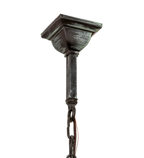 Meyda Lighting Stillwater 43" 4-Light Craftsman Verdigris Winter Pine Pendant Light With Beige Art Shade Glass