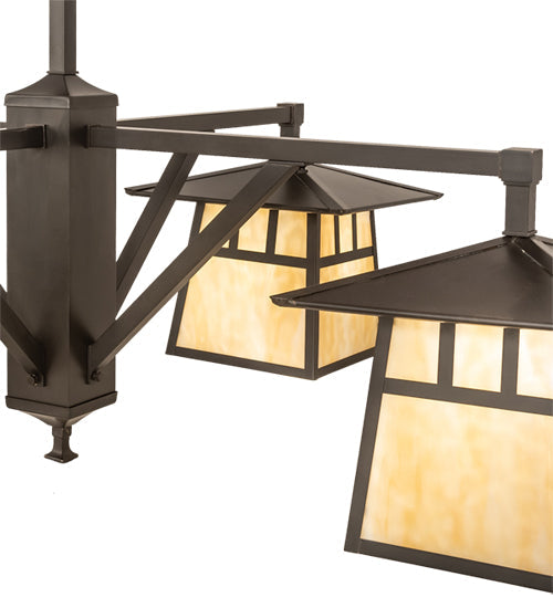 Meyda Lighting Stillwater 47" 4-Light Craftsman Brown Chandelier With Beige Art Shade Glass