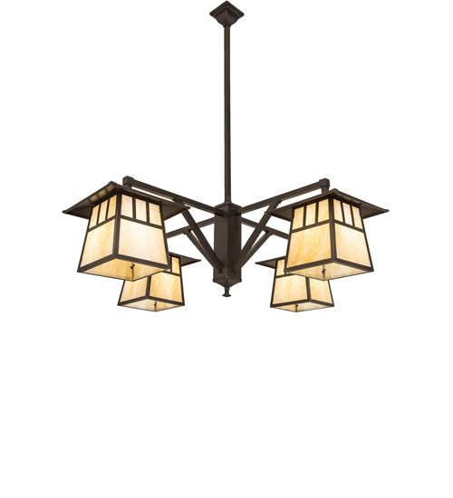 Meyda Lighting Stillwater 47" 4-Light Craftsman Brown Chandelier With Beige Art Shade Glass