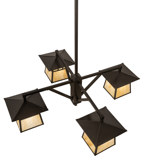 Meyda Lighting Stillwater 47" 4-Light Craftsman Brown Chandelier With Beige Art Shade Glass