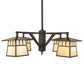 Meyda Lighting Stillwater 47" 4-Light Craftsman Brown Chandelier With Beige Art Shade Glass