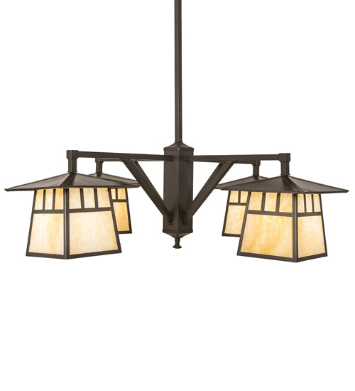 Meyda Lighting Stillwater 47" 4-Light Craftsman Brown Chandelier With Beige Art Shade Glass