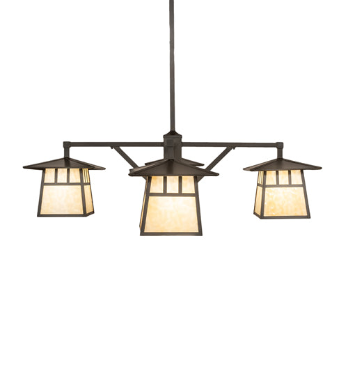 Meyda Lighting Stillwater 47" 4-Light Craftsman Brown Chandelier With Beige Art Shade Glass