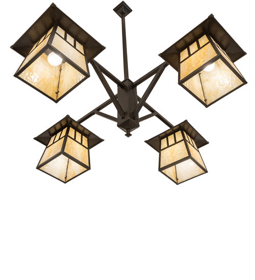Meyda Lighting Stillwater 47" 4-Light Craftsman Brown Chandelier With Beige Art Shade Glass