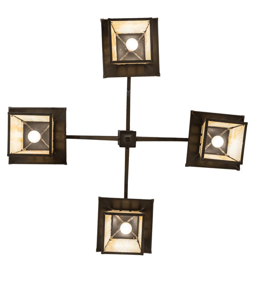 Meyda Lighting Stillwater 47" 4-Light Craftsman Brown Chandelier With Beige Art Shade Glass