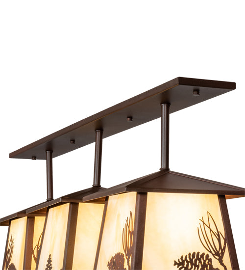 Meyda Lighting Stillwater 48" 3-Light Cafe Noir On Rust Mountain Pine Island Pendant Light With Beige Ripple Shade Glass