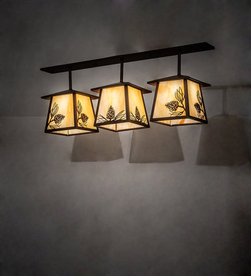 Meyda Lighting Stillwater 48" 3-Light Cafe Noir On Rust Mountain Pine Island Pendant Light With Beige Ripple Shade Glass
