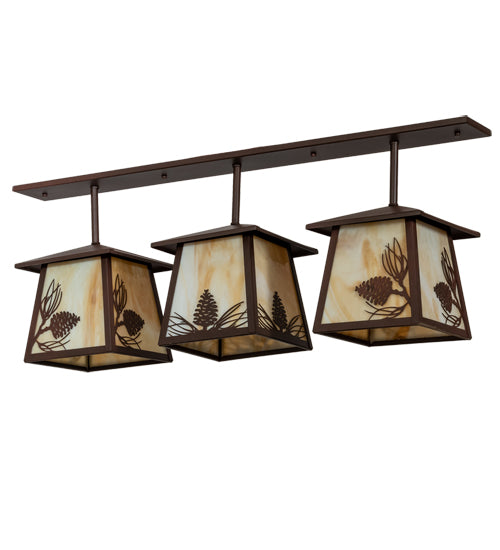 Meyda Lighting Stillwater 48" 3-Light Cafe Noir On Rust Mountain Pine Island Pendant Light With Beige Ripple Shade Glass