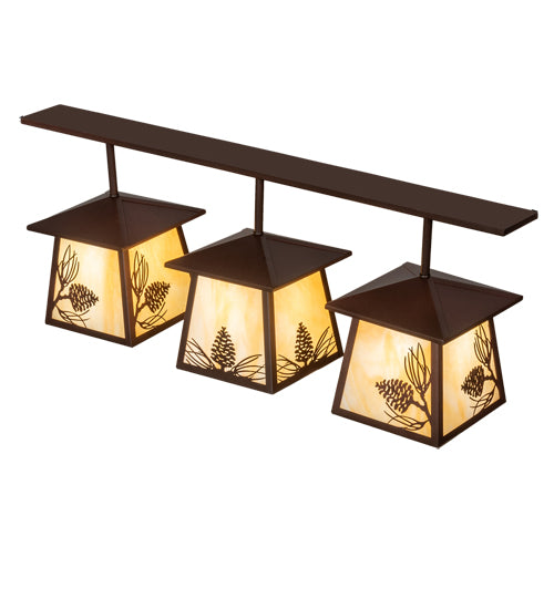 Meyda Lighting Stillwater 48" 3-Light Cafe Noir On Rust Mountain Pine Island Pendant Light With Beige Ripple Shade Glass