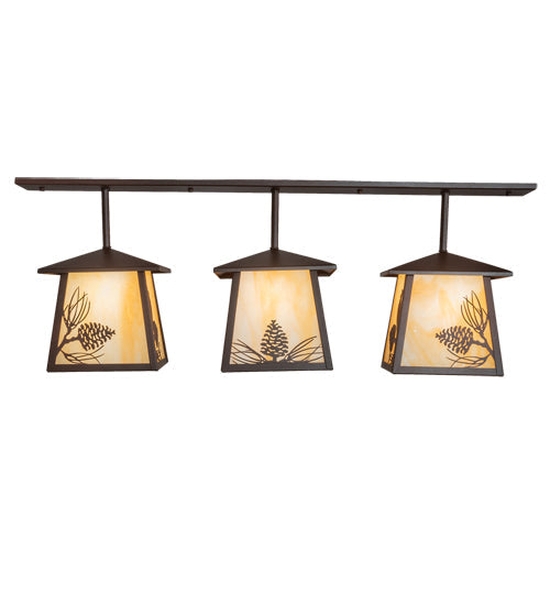 Meyda Lighting Stillwater 48" 3-Light Cafe Noir On Rust Mountain Pine Island Pendant Light With Beige Ripple Shade Glass
